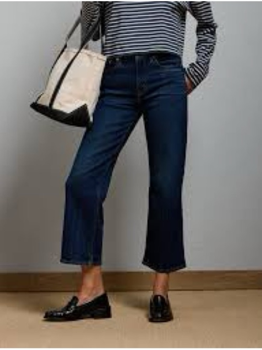 AE77 Premium High-Waisted Crop Flare Dark Wash Jean Size 31